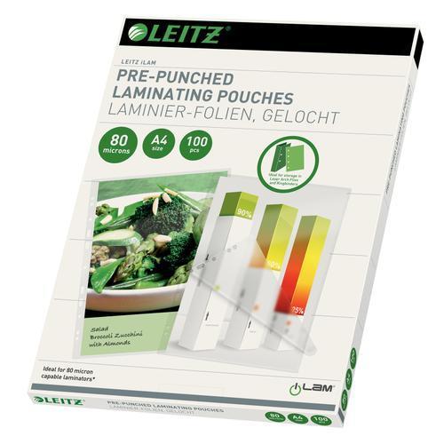 [448251] LEITZ Pack de 100 pochettes iLAM pour plastification à chaud, A4, 80 microns, pré-perforées 16918