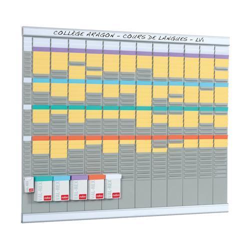 [448418] NOBO Kit planning à fiches T annuel 12 colonnes 32 fentes - Argent - 2990700 (dont eco-taxe mobilier de 0,45 €)