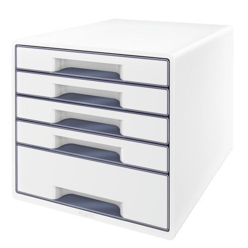 [448467] LEITZ Module de classement WOW, 4 petits + 1 grand tiroirs - Dim: L36,3 x H27 x P28,7 cm. Coloris Blanc
