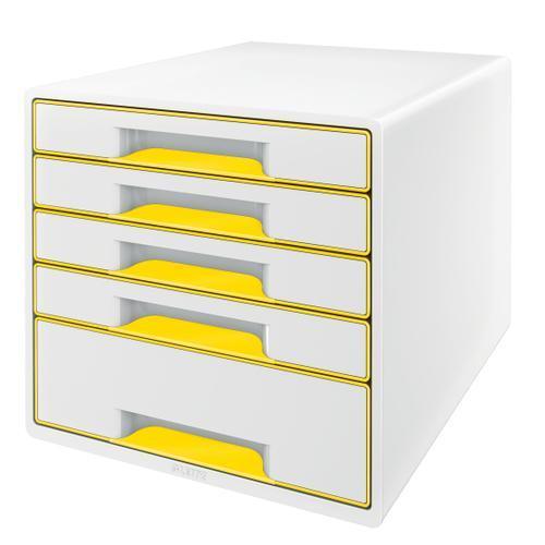 [448468] LEITZ Module de classement WOW, 4 petits + 1 grand tiroirs - Dim: L36,3 x H27 x P28,7 cm. Coloris Jaune