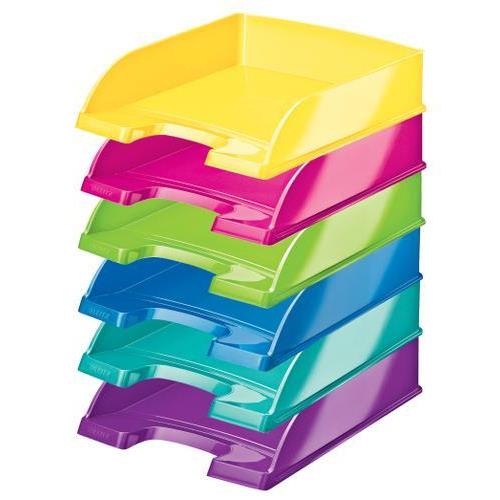 [448472] LEITZ Lot de 10 corbeilles à courrier WOW - Dim 1 corb : L35,7xH7xP25,5 cm. Coloris Assortis métallisés