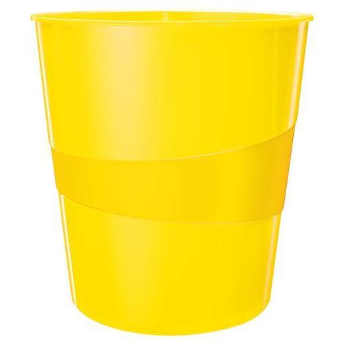 [448483] LEITZ Corbeille à papier 15 litres WOW - Dimensions : Ø 29 x H32,4 cm. Finition laquée. Coloris Jaune