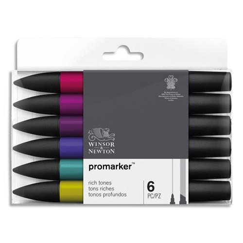 [162078] WINSOR & NEWTON Set 6 marqueurs double pointe PROMARKER. A base d'alcool. Tons riches assortis