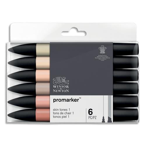 [162118] WINSOR & NEWTON Set 6 marqueurs double pointe PROMARKER. A base d'alcool. Tons chair assortis