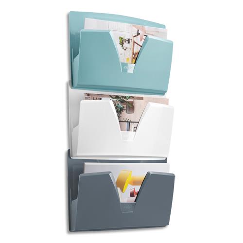 [448928] CEP Lot de 3 Corbeilles murales RIVIERA, format A4+, charge 2,5 kg - Dim (lxhxp) : 36,1 x 71,5 x 8,6 cm