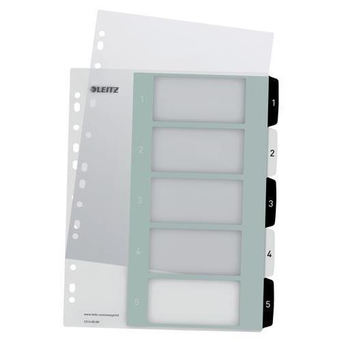 [448940] LEITZ Intercalaires numérique imprimables WOW 5 touches, format A4+, en PP translucide.Coloris Noir/Blanc