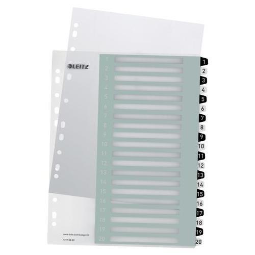 [448943] LEITZ Intercalaires numérique imprimables WOW 20 touches,format A4+, en PP translucide.Coloris Noir/Blanc