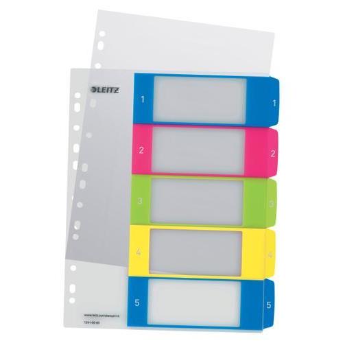 [448947] LEITZ Intercalaires numériques imprimables WOW 5 touches, format A4+, en PP translucide. Coloris assortis