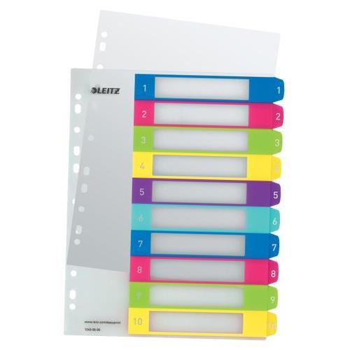 [448948] LEITZ Intercalaires numériques imprimables WOW 10 touches, format A4+ en PP translucide. Coloris assortis