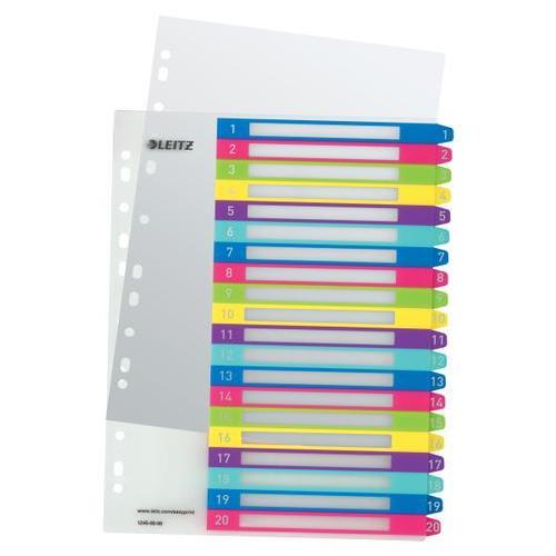 [448949] LEITZ Intercalaires numériques imprimables WOW 20 touches, format A4+ en PP translucide. Coloris assortis