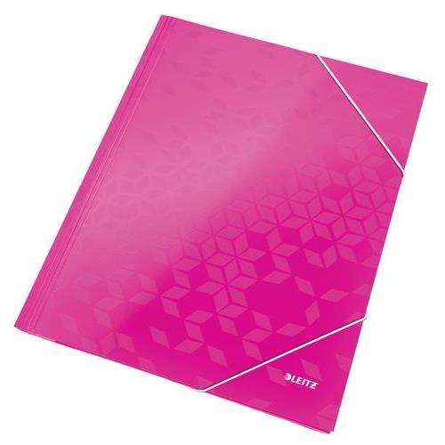 [448978] LEITZ Chemise WOW 3 rabats à élastiques, en carte pelliculée, coloris Rose