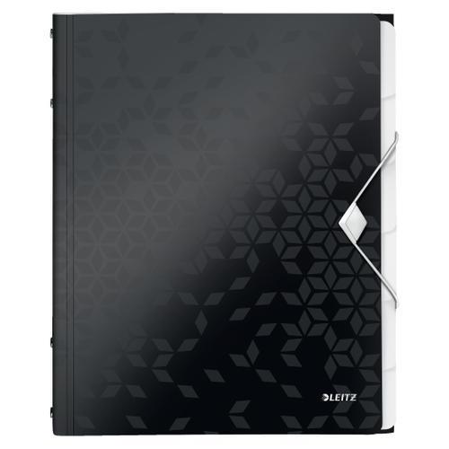 [449081] LEITZ Trieur 6 touches WOW en polypropylène. Fermeture élastique 3 rabats. Coloris Noir