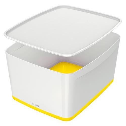 [449102] LEITZ Boîte MYBOX medium avec couvercle en ABS. Coloris Blanc fond Jaune