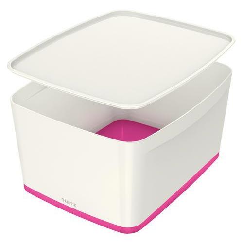 [449103] LEITZ Boîte MYBOX medium avec couvercle en ABS. Coloris Blanc fond Rose