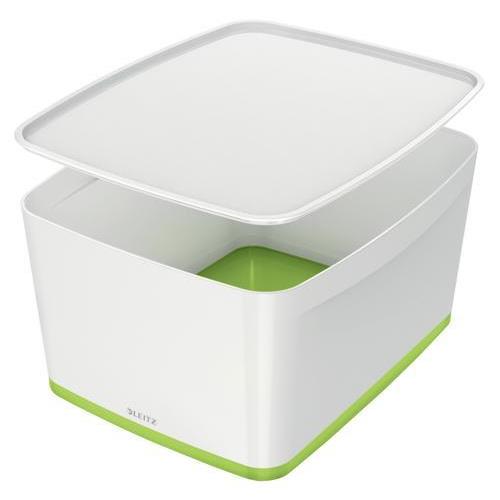 [449105] LEITZ Boîte MYBOX medium avec couvercle en ABS. Coloris Blanc fond Vert