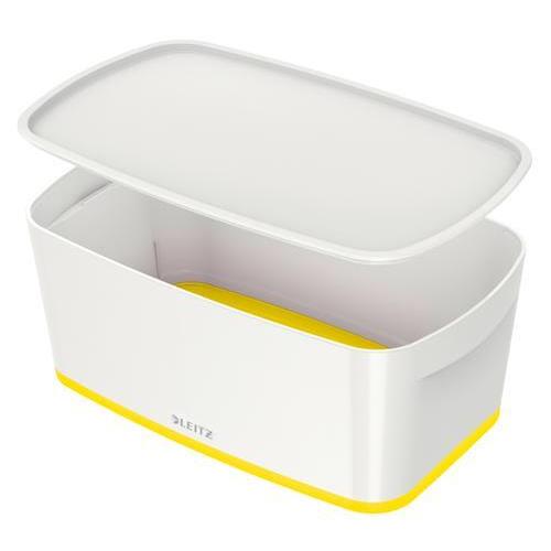 [449109] LEITZ Boîte MYBOX small avec couvercle en ABS. Coloris Blanc fond Jaune