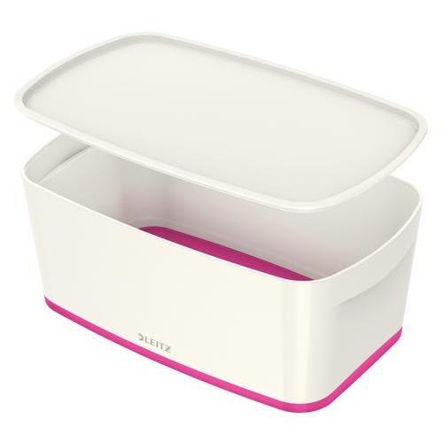 [449111] LEITZ Boîte MYBOX small avec couvercle en ABS. Coloris Blanc fond Rose