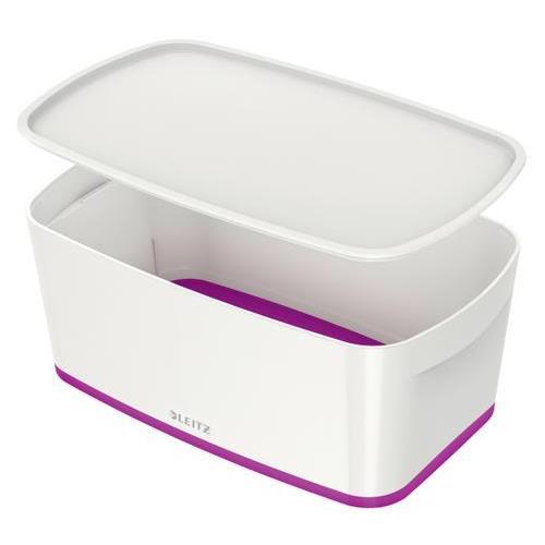 [449114] LEITZ Boîte MYBOX small avec couvercle en ABS. Coloris Blanc fond Violet