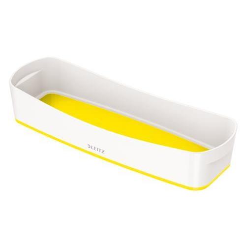 [449125] LEITZ Bac de rangement MYBOX long sans couvercle en ABS. Coloris Blanc fond Jaune