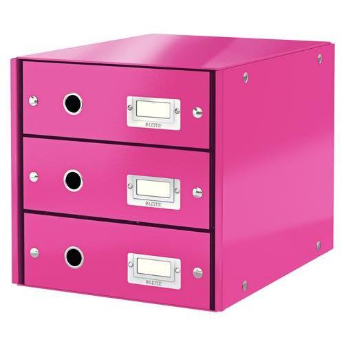 [449149] LEITZ Module de classement 3 tiroirs WOW en carton recouvert de polypropylène. Coloris Rose