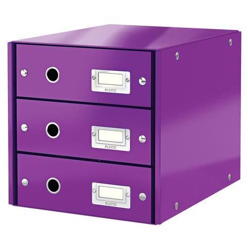 [449155] LEITZ Module de classement 3 tiroirs WOW en carton recouvert de polypropylène. Coloris Violet