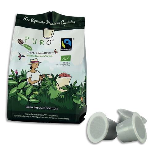 [449236] PURO Paquet de 10 capsules Café bio MONSOON 100% Arabica, compatible NESPRESSO