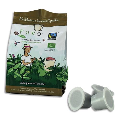 [449237] PURO Paquet de 10 capsules Café bio SAVANNA 60% Arabica 40% Robusta, compatible NESPRESSO