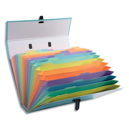 [449247] EXACOMPTA Trieur valise AQUAREL 18 compartiments en carton papier avec poignée.Coloris assortis pastel