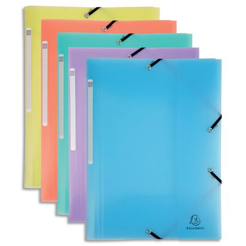 [449251] EXACOMPTA Chemise 3 rabats à élastique CHROMALINE en polypropylène 5/10e. Coloris assortis pastel