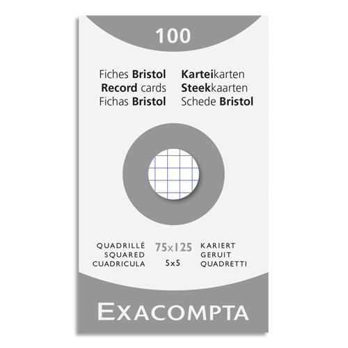[449279] EXACOMPTA Etui de 100 fiches bristol non perforées 75x125mm (A7) quadrillées 5x5 Blanc