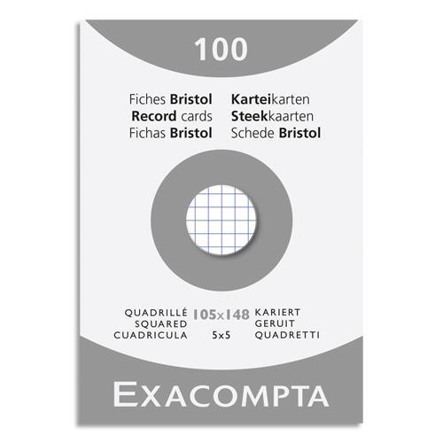 [449284] EXACOMPTA Etui de 100 fiches bristol non perforées 105x148mm (A6) quadrillées 5x5 Blanc