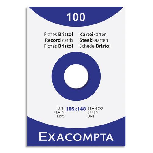 [449285] EXACOMPTA Etui de 100 fiches bristol non perforées 105x148mm (A6) unies Blanc
