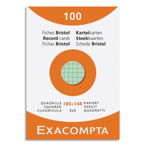 [449286] EXACOMPTA Etui de 100 fiches bristol non perforées 105x148mm (A6) quadrillées 5x5 assortis