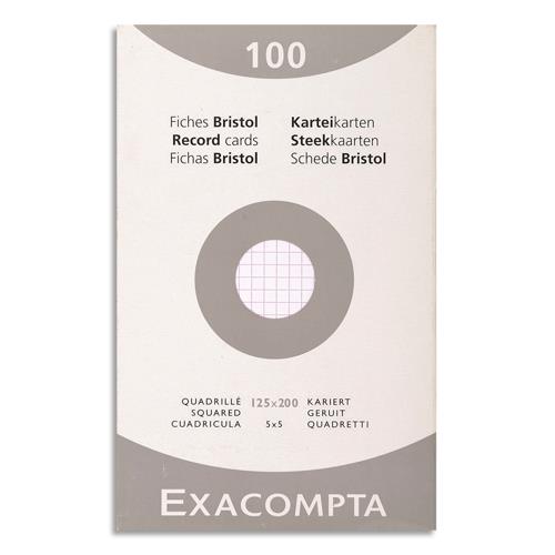 [449287] EXACOMPTA Etui de 100 fiches bristol non perforées 125X200mm quadrillées 5x5 Blanc