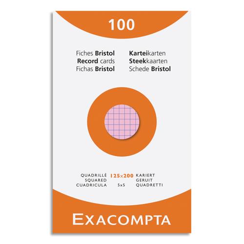 [449289] EXACOMPTA Etui de 100 fiches bristol non perforées 125x200mm quadrillées 5x5 assortis