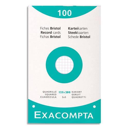 [449292] EXACOMPTA Etui de 100 fiches bristol perforées 125x200mm quadrillées 5x5 Blanc