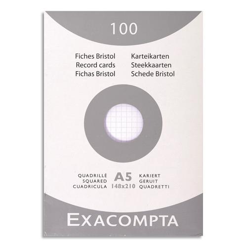 [449293] EXACOMPTA Etui de 100 fiches bristol non perforées 148x210mm (A5) quadrillées 5x5 Blanc