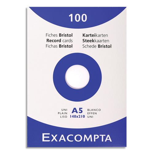 [449294] EXACOMPTA Etui de 100 fiches bristol non perforées 148x210mm (A5) unies Blanc