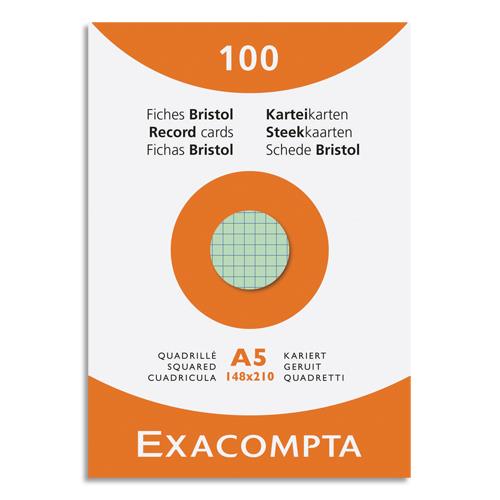 [449295] EXACOMPTA Etui de 100 fiches bristol non perforées 148x210mm (A5) quadrillées 5x5 assortis