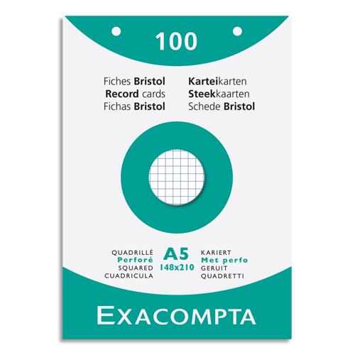 [449296] EXACOMPTA Etui de 100 fiches bristol perforées 148x210mm (A5) 5x5 Blanc