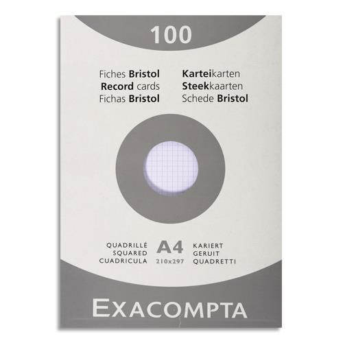 [449297] EXACOMPTA Etui de 100 fiches bristol non perforées 210x297mm (A4) quadrillées 5x5 Blanc