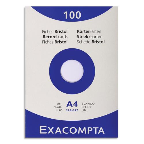 [449299] EXACOMPTA Etui de 100 fiches bristol non perforées 210x297mm (A4) unies Blanc