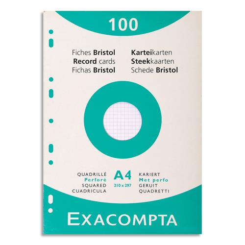 [449302] EXACOMPTA Etui de 100 fiches bristol perforées 210x297mm (A4) quadrillées 5x5 Blanc