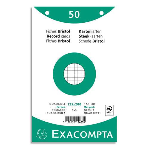 [449303] EXACOMPTA Sachet de 50 fiches bristol (sous-film) perforées 125X200mm quadrillées 5x5 Blanc