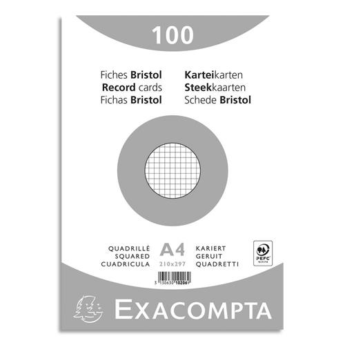 [449307] EXACOMPTA Sachet de 100 fiches bristol (sous-film) non perforées 210x297mm (A4) quadrillées 5x5 Blanc