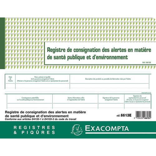 [449476] EXACOMPTA Registre piqûre de consignation des alertes santé publique et environnement. Format 24x32cm 20p