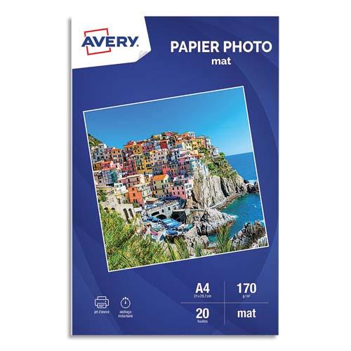 [449492] AVERY Boîte de 20 feuilles de papier photo mat A4, Jet d'encre, 170 g