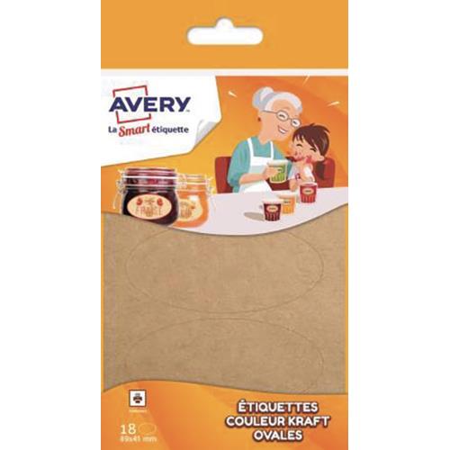 [449504] AVERY Sachet de 18 étiquettes ovales kraft brun 9x4cm. A personnaliser