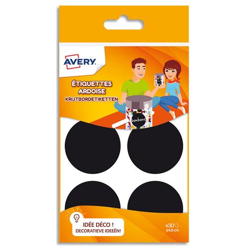 [449505] AVERY Sachet de 30 étiquettes ardoises noires diamètre 4,8cm. Pour craie ou marqueur craie