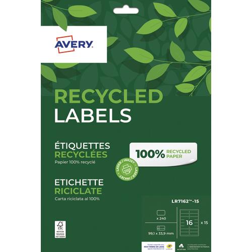 [449510] AVERY Boîte de 240 étiquettes recyclées blanches 99,1 x 33,9mm. Impression Jet d'encre & Laser